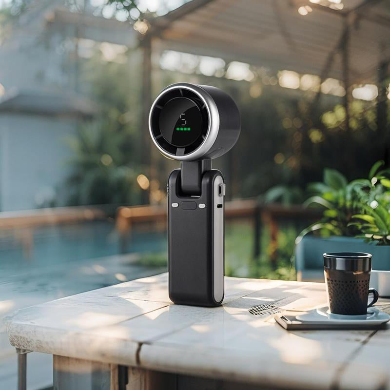 Portable Folding High-Speed Handheld Fan, 5 Gear Wind,4000Mah Battery Operated, up to 10 Working Hours, 3 in 1 Hand Fan Rechargeable with Air Turbo Tech Cooling Fan for Outdoor Activities, Travel, Working,Must-Haves in Summer