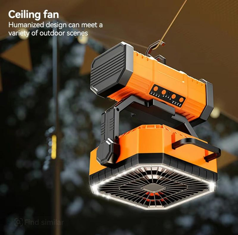 2025 Newest50000Mah Rechargeable Camping Fan with LED Lights, Portable Multifunctional Fan with 360°Rotating Hooks, Remote Control Shaking Head Desk Fan for Tent Travel Home Multifunction Outdoor Activities