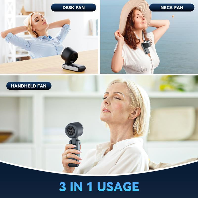 Portable Folding High-Speed Handheld Fan, 5 Gear Wind,4000Mah Battery Operated, up to 10 Working Hours, 3 in 1 Hand Fan Rechargeable with Air Turbo Tech Cooling Fan for Outdoor Activities, Travel, Working,Must-Haves in Summer