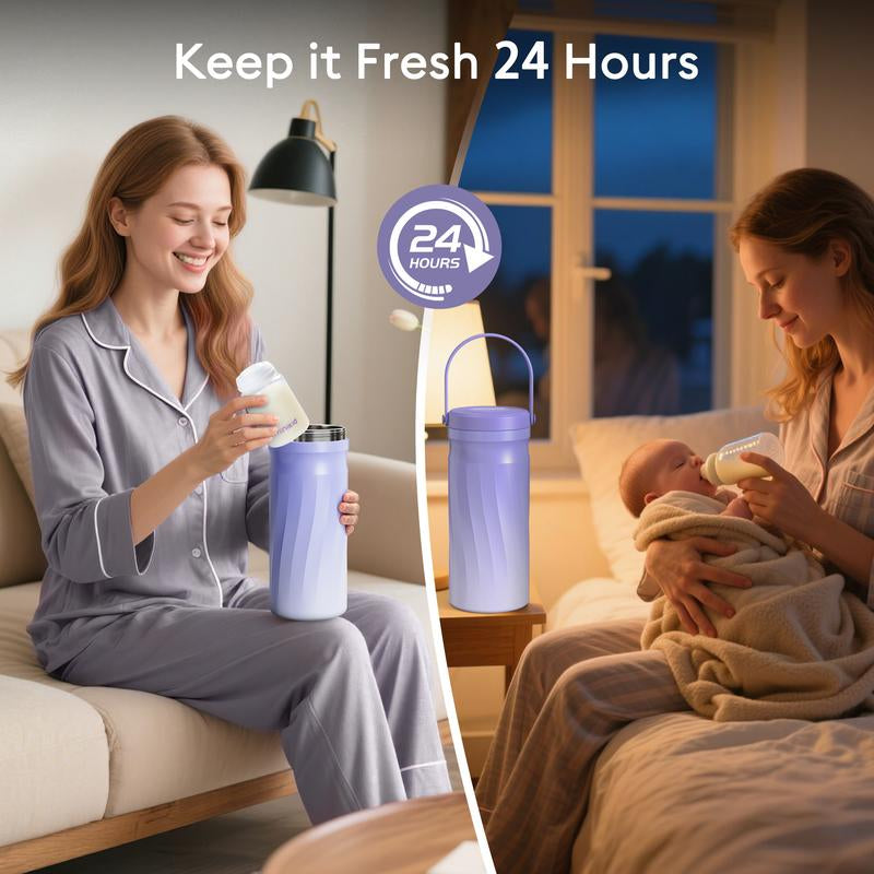 Minikid Portable Breast Milk Cooler for Outdoor,Stainless Steel Liner Breast Milk Cooler with 360° Total Cooling for 24 Hours,With Larger Capacity 2Pcs Baby Bottles for Travel