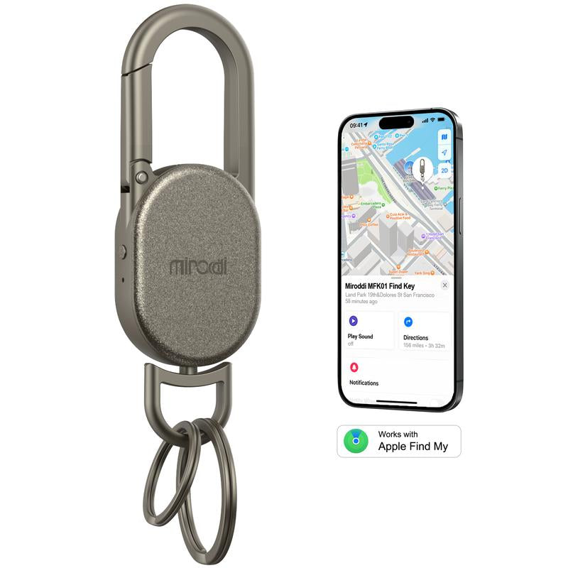 Miroddi for Keychain with Tracker, Men'S Accessories Works with Apple Find My, Heavy Duty Metal Carabiner Car Key Chains with GPS Tracker, Anti-Lost Keyring Finder Locator, Rechargeable, Steel, Waterproof, Gift for Mens, Males, Husbands, Back to School