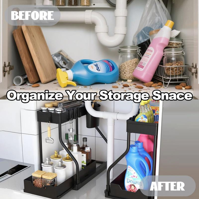 Under Sink Organizer 2 Pack, Bathroom Cabinet Organizer, 2 Tier Sliding Cabinet Basket Organizer Drawer, Multi-Purpose Bath Collection Baskets for Bathroom