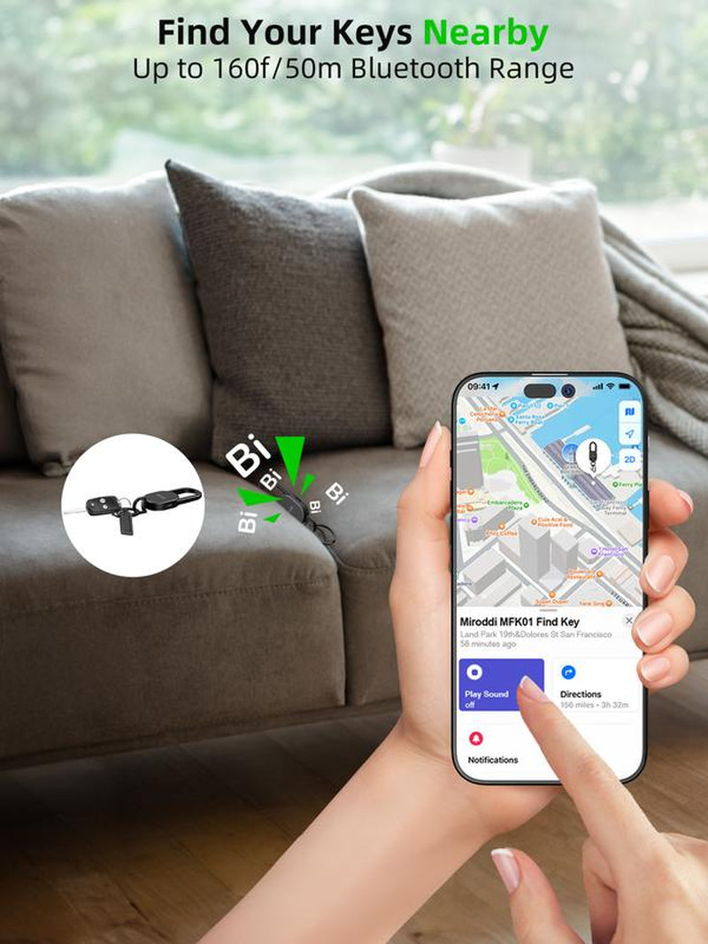 Miroddi for Keychain with Tracker, Men'S Accessories Works with Apple Find My, Heavy Duty Metal Carabiner Car Key Chains with GPS Tracker, Anti-Lost Keyring Finder Locator, Rechargeable, Steel, Waterproof, Gift for Mens, Males, Husbands, Back to School