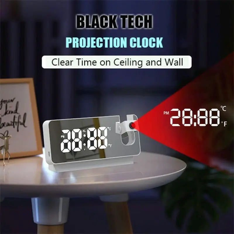 Multifunctional 180° Rotating Projection Creative Alarm Clock, LED Silent Colour Screen, Bedroom Ceiling Projection Gift