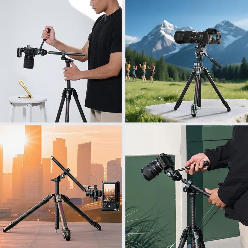 Ulanzi Glidego Travel Tripod Carbon Fiber Tripod JJ06 with Dual-Section Center Column for Low-Angle Overhead Shots