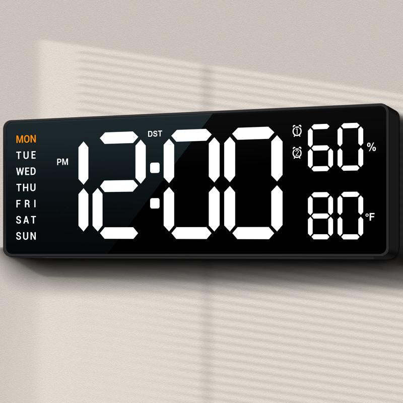 10" Digital Wall Mount Clock, Alarm, Big LED, DST, Temperature for Living Room Classroom Desk and Humidity Sensor, Xmas, Birthday Gift for Senior Mom Dad,Christmas Gift, House Warming Gifts New Home Decor Light Set