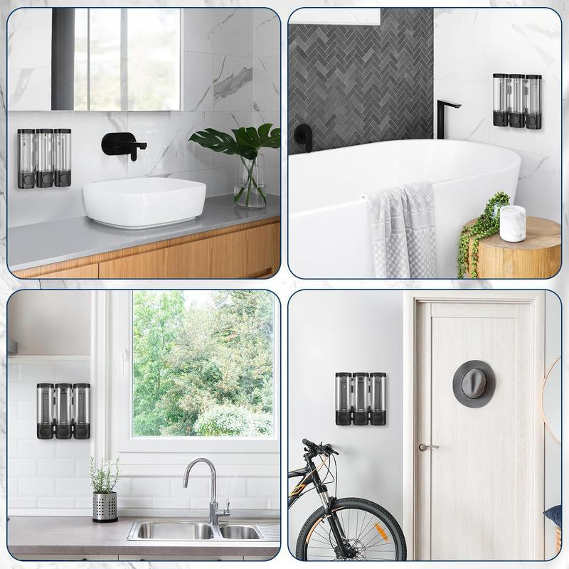 Shower Soap Dispenser Wall Mounted No Drill Shampoo Dispenser for Shower Wall Shampoo and Conditioner Dispenser Bathroom Hotel 3 * 300Ml Chrome with Labels