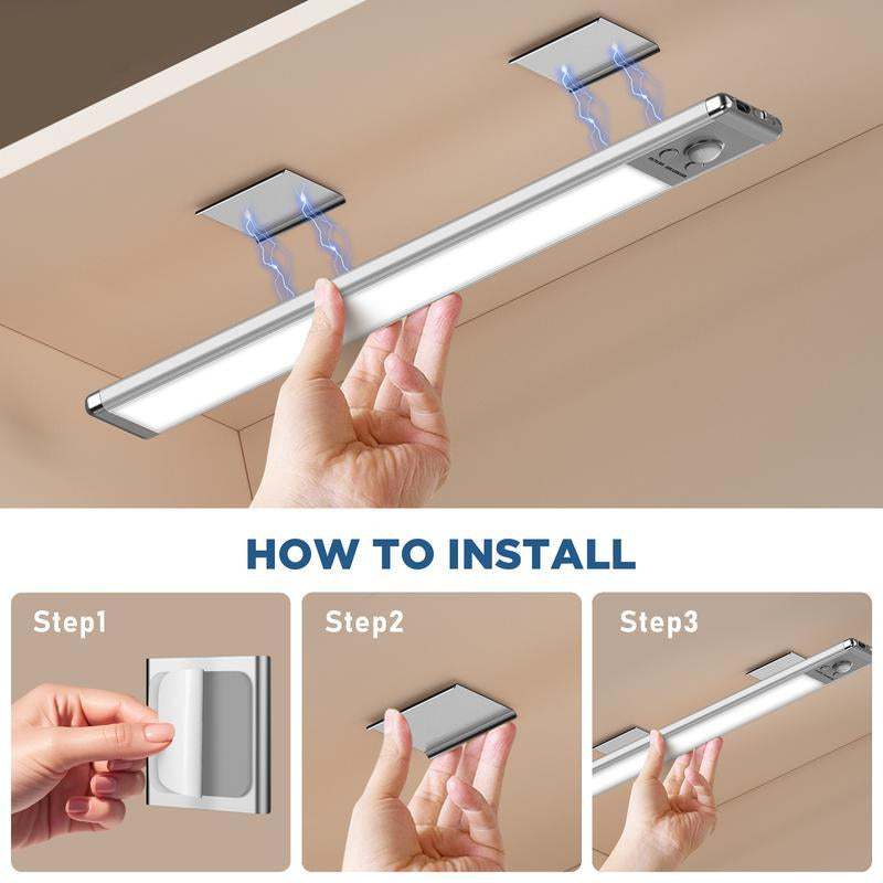 Under Cabinet Lights,76Led Motion Sensor Night Light Indoor,Magnetic Dimmable Lights for Kitchen,1500Mah USB Rechargeable Light,Wardrobe Lighting, Stairs