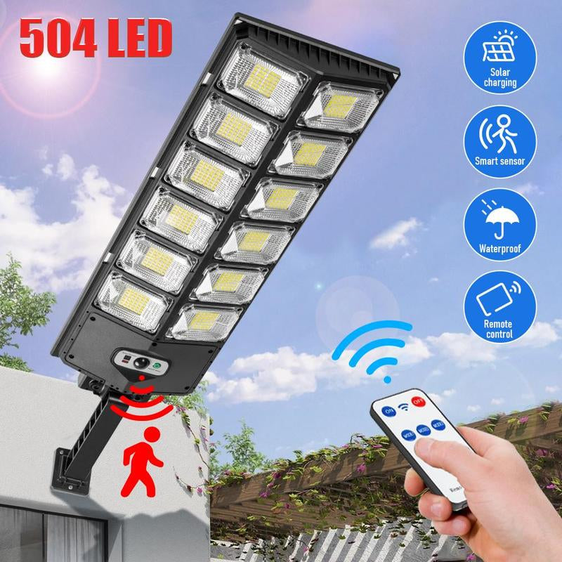 Solar Street Light Outdoor Solar Parking Lot Light with Motion Sensor IP65 Waterproof Commercial Lighting 360 SMD Leds Adjustable Angle Remote Control