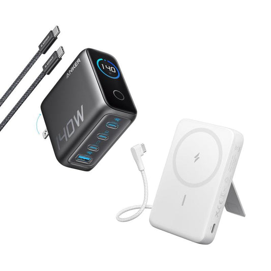 Anker Laptop Charger (140W, 4-Port, PD 3.1) with USB-C Cable + Anker Zolo Magnetic Power Bank (10K, 30W, Built-In USB-C Cable)