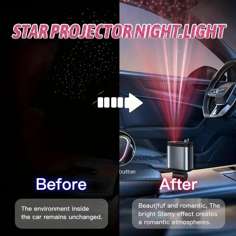 4-In-1 Ultra Fast Retractable Car Charger with Starry Sky Projection Night Light, Car Ambient Light, and Fast Car Charger Suitable for Iphone 15/14/13/12/11 and Android