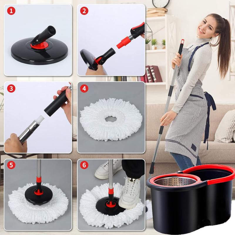 Virul Spin Mop Bucket Set with 360 Rotation, Self Wringing Mop Microfiber Refiils for Floor Cleaning, Stainless Steel Spin Mop and Bucket with 3Pcs Mop Heads