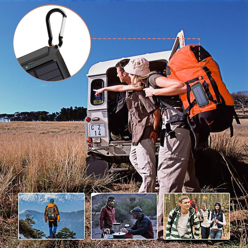 Loze10000Mah Solar Portable Charger Power Bank, Dual USB Output Ports Mobile Phone Charger for Iphone Android Devices, Waterproof External Battery Pack with Flashlight, Compass and Carabiner, Smartphone Charging Accessories, Camping Gadgets 2025