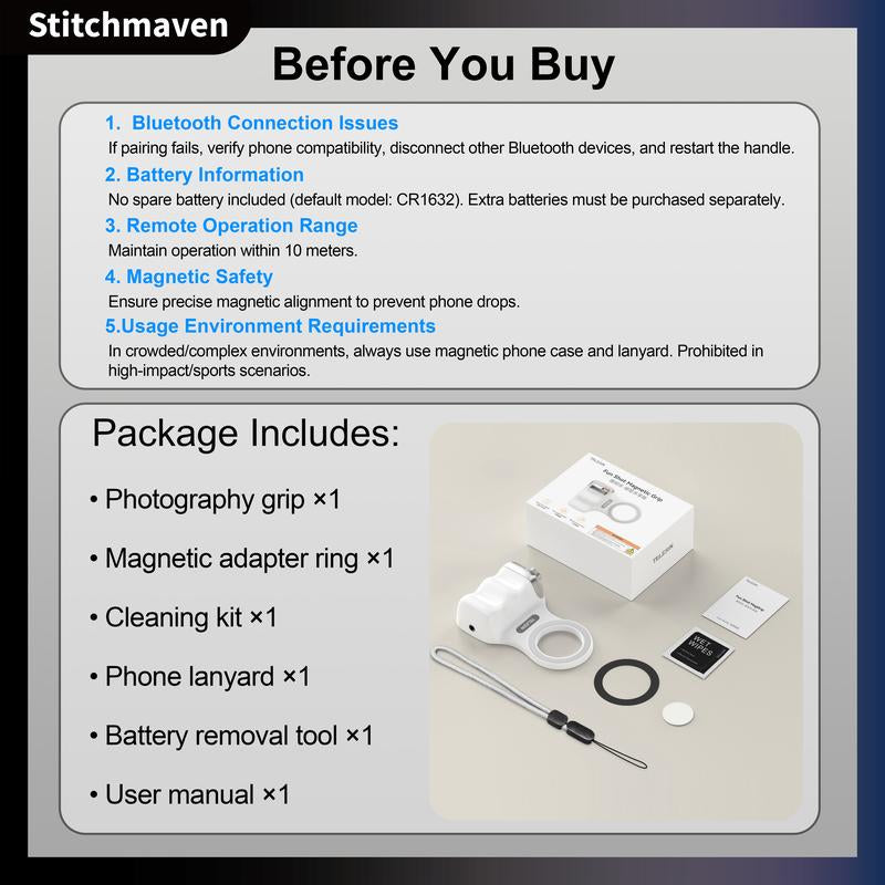 Telesin Magnetic Phone Camera Grip,Anti Shake,Multi Function Bluetooth Shutter,Compatible with IOS and Android,Selfie Tools,Daily Use