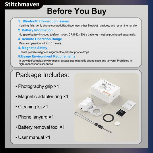 Telesin Magnetic Phone Camera Grip,Anti Shake,Multi Function Bluetooth Shutter,Compatible with IOS and Android,Selfie Tools,Daily Use