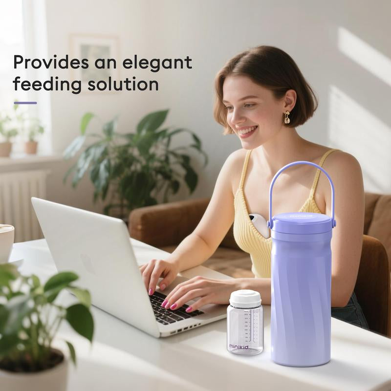 Minikid Portable Breast Milk Cooler for Outdoor,Stainless Steel Liner Breast Milk Cooler with 360° Total Cooling for 24 Hours,With Larger Capacity 2Pcs Baby Bottles for Travel