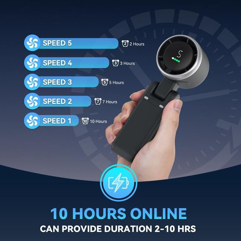Portable Folding High-Speed Handheld Fan, 5 Gear Wind,4000Mah Battery Operated, up to 10 Working Hours, 3 in 1 Hand Fan Rechargeable with Air Turbo Tech Cooling Fan for Outdoor Activities, Travel, Working,Must-Haves in Summer