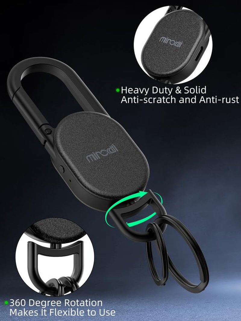 Miroddi for Keychain with Tracker, Men'S Accessories Works with Apple Find My, Heavy Duty Metal Carabiner Car Key Chains with GPS Tracker, Anti-Lost Keyring Finder Locator, Rechargeable, Steel, Waterproof, Gift for Mens, Males, Husbands, Back to School