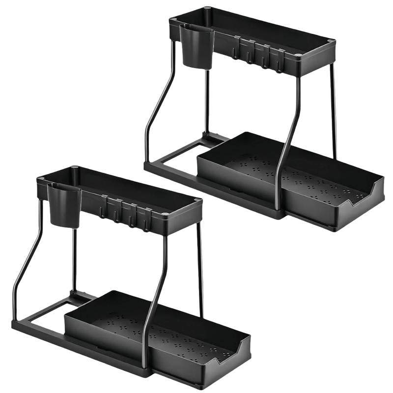 Under Sink Organizer 2 Pack, Bathroom Cabinet Organizer, 2 Tier Sliding Cabinet Basket Organizer Drawer, Multi-Purpose Bath Collection Baskets for Bathroom