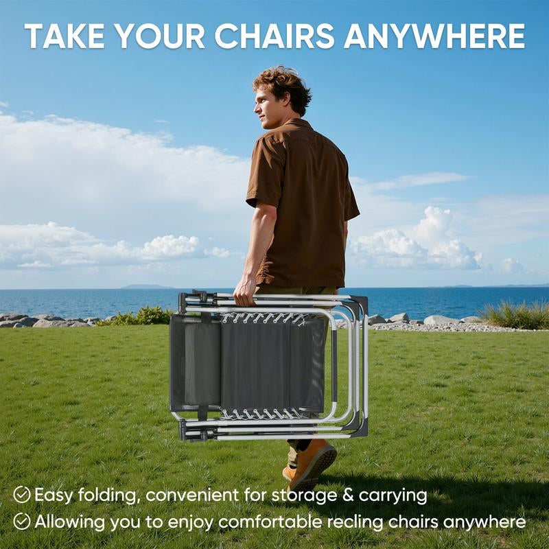 Zero Gravity Chair, Reclining Camping Lounge Chair, Reclining Patio Chairs with Cup Holder Trays and Removable Cushion, Folding Recliner for Indoor and Outdoor