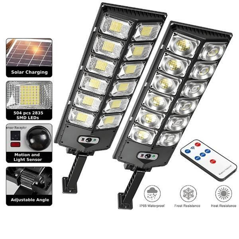 Solar Street Light Outdoor Solar Parking Lot Light with Motion Sensor IP65 Waterproof Commercial Lighting 360 SMD Leds Adjustable Angle Remote Control