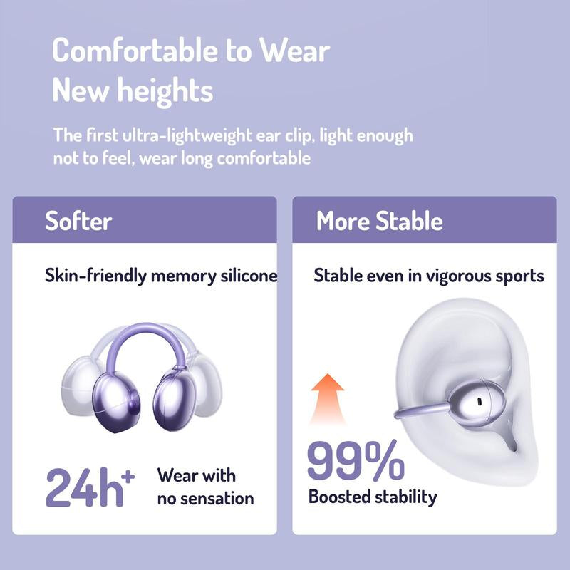 MINISO MS192 Clip on Earbuds Open Ear Wireless BT 5.4 Headphones with Mic and APP, 48H Play, Noise Cancelling, Waterproof, Sports Ear Buds, Comfortable for Ears & Glasses Wearers, Workouts