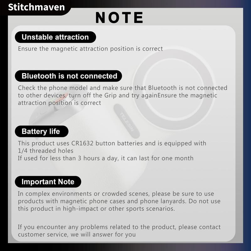 Telesin Magnetic Phone Camera Grip,Anti Shake,Multi Function Bluetooth Shutter,Compatible with IOS and Android,Selfie Tools,Daily Use