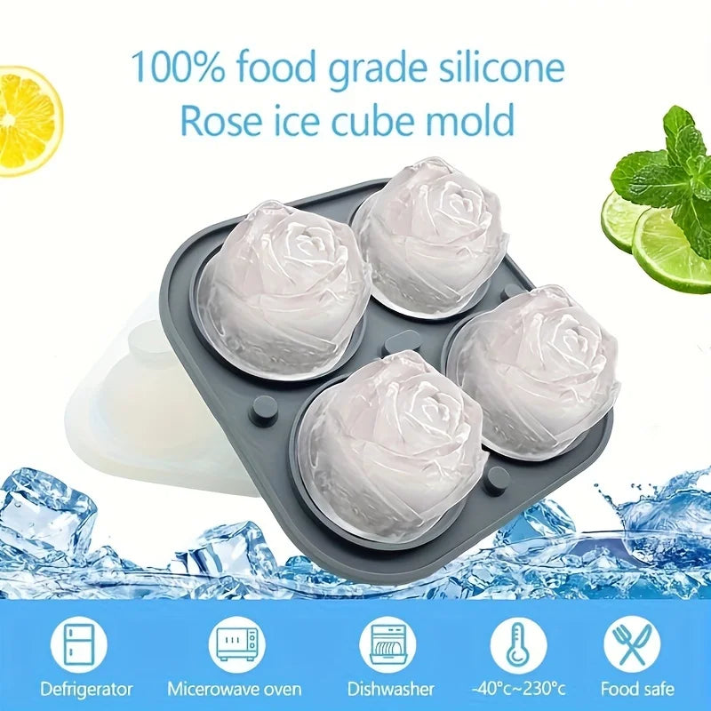 Silicone Rose-Shaped Ice Mold Tray - 1Pc, Ideal for Chilled Beverages, Coffee & Juice, Perfect Summer Kitchen Accessory