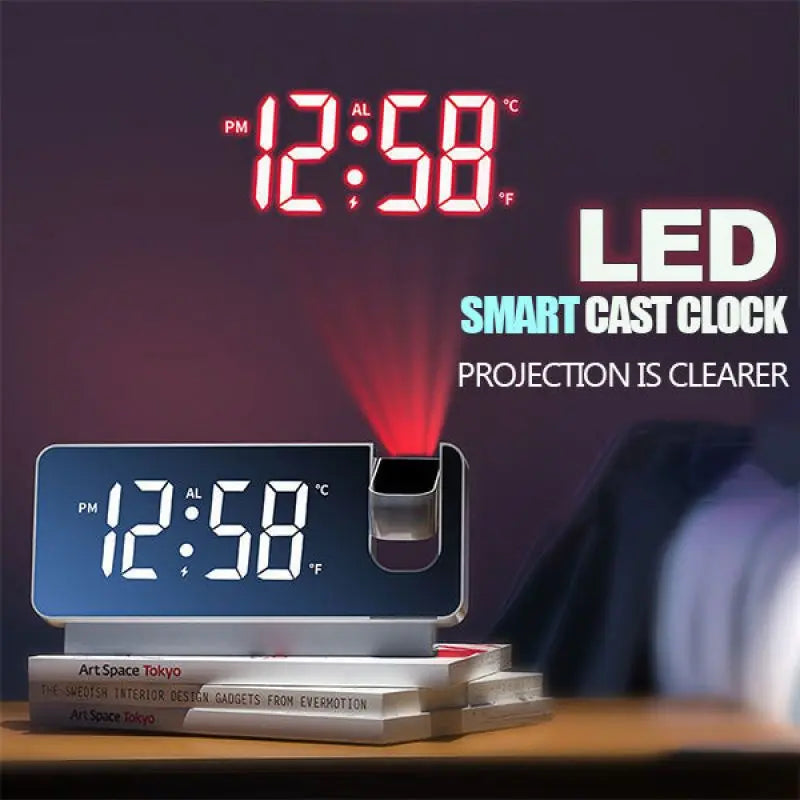 Multifunctional 180° Rotating Projection Creative Alarm Clock, LED Silent Colour Screen, Bedroom Ceiling Projection Gift