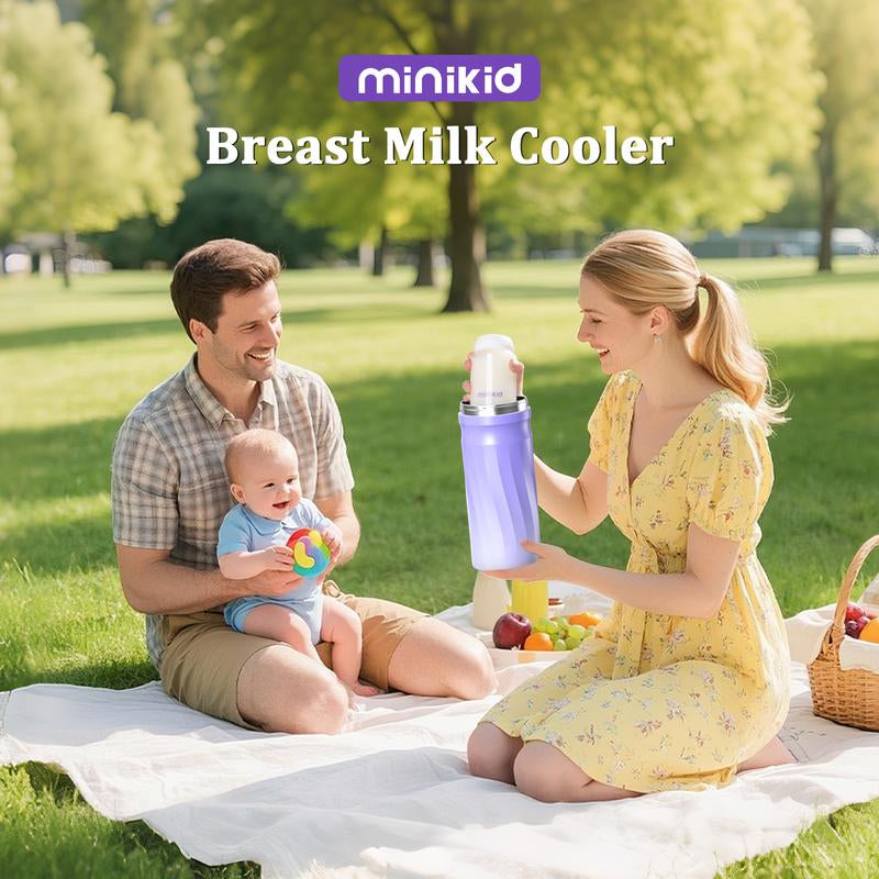 Minikid Portable Breast Milk Cooler for Outdoor,Stainless Steel Liner Breast Milk Cooler with 360° Total Cooling for 24 Hours,With Larger Capacity 2Pcs Baby Bottles for Travel