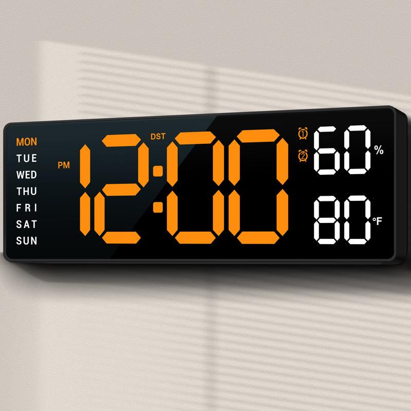 10" Digital Wall Mount Clock, Alarm, Big LED, DST, Temperature for Living Room Classroom Desk and Humidity Sensor, Xmas, Birthday Gift for Senior Mom Dad,Christmas Gift, House Warming Gifts New Home Decor Light Set
