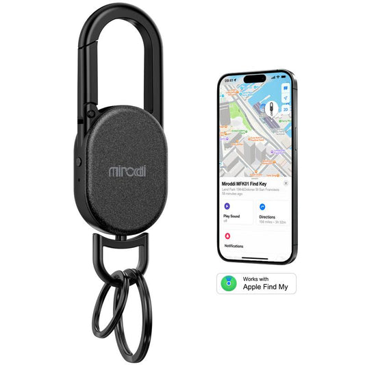 Miroddi for Keychain with Tracker, Men'S Accessories Works with Apple Find My, Heavy Duty Metal Carabiner Car Key Chains with GPS Tracker, Anti-Lost Keyring Finder Locator, Rechargeable, Steel, Waterproof, Gift for Mens, Males, Husbands, Back to School