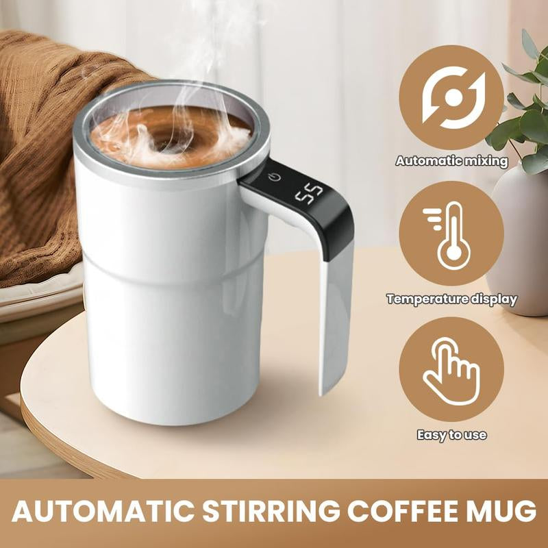 Self Stirring Mug, Rechargeable Auto Magnetic Coffee Mug with Digital Display, Waterproof Automatic Mixing Cup for Milk/Cocoa at Office/Kitchen/Travel 13Oz, Best Gift
