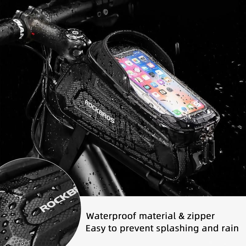 ROCKBROS Bike Bag Phone Mount Bag Bicycle Accessories Pouch, EVA Waterproof Bike Phone Holder Top Tube Front Frame Bag Handlebar Bags Compatible Phones under 6.8”