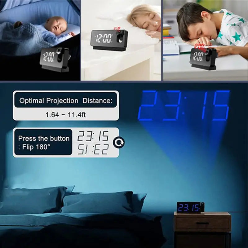 Multifunctional 180° Rotating Projection Creative Alarm Clock, LED Silent Colour Screen, Bedroom Ceiling Projection Gift