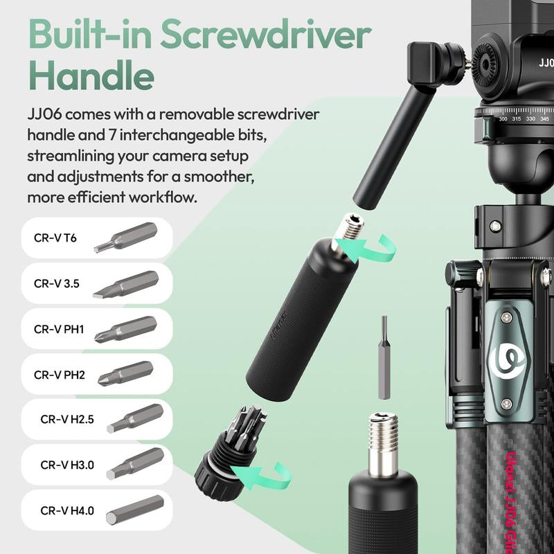 Ulanzi Glidego Travel Tripod Carbon Fiber Tripod JJ06 with Dual-Section Center Column for Low-Angle Overhead Shots