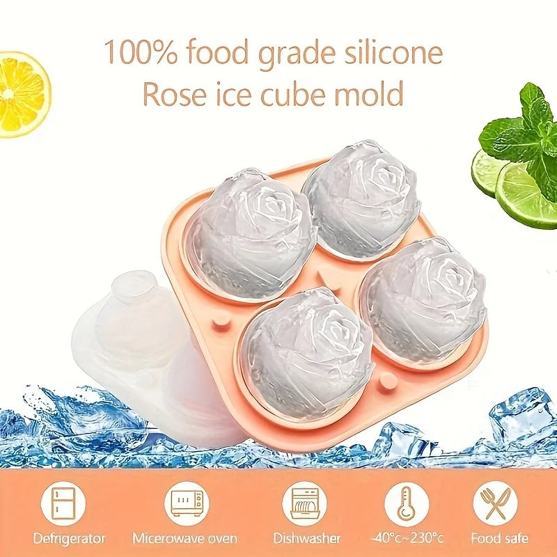 Silicone Rose-Shaped Ice Mold Tray - 1Pc, Ideal for Chilled Beverages, Coffee & Juice, Perfect Summer Kitchen Accessory
