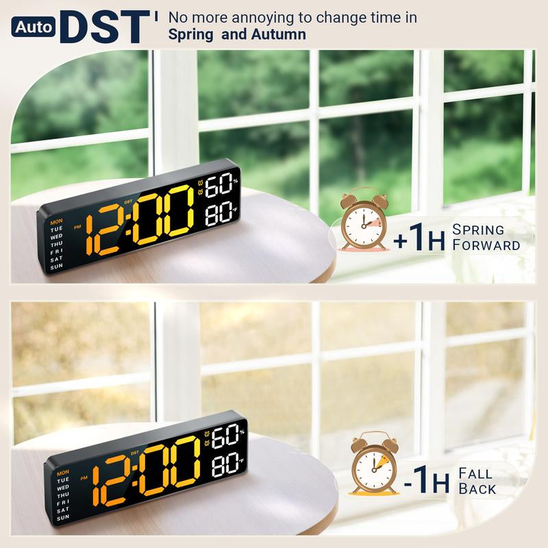 10" Digital Wall Mount Clock, Alarm, Big LED, DST, Temperature for Living Room Classroom Desk and Humidity Sensor, Xmas, Birthday Gift for Senior Mom Dad,Christmas Gift, House Warming Gifts New Home Decor Light Set