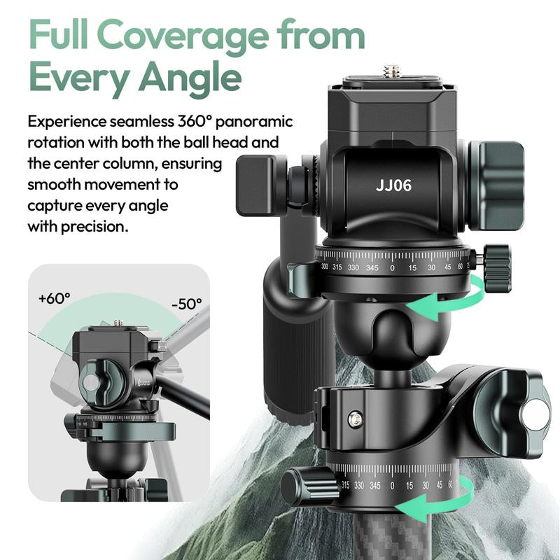 Ulanzi Glidego Travel Tripod Carbon Fiber Tripod JJ06 with Dual-Section Center Column for Low-Angle Overhead Shots