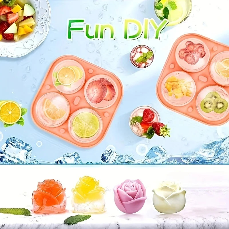 Silicone Rose-Shaped Ice Mold Tray - 1Pc, Ideal for Chilled Beverages, Coffee & Juice, Perfect Summer Kitchen Accessory