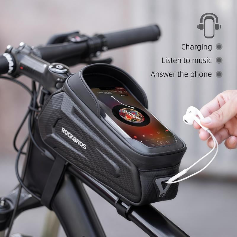 ROCKBROS Bike Bag Phone Mount Bag Bicycle Accessories Pouch, EVA Waterproof Bike Phone Holder Top Tube Front Frame Bag Handlebar Bags Compatible Phones under 6.8”