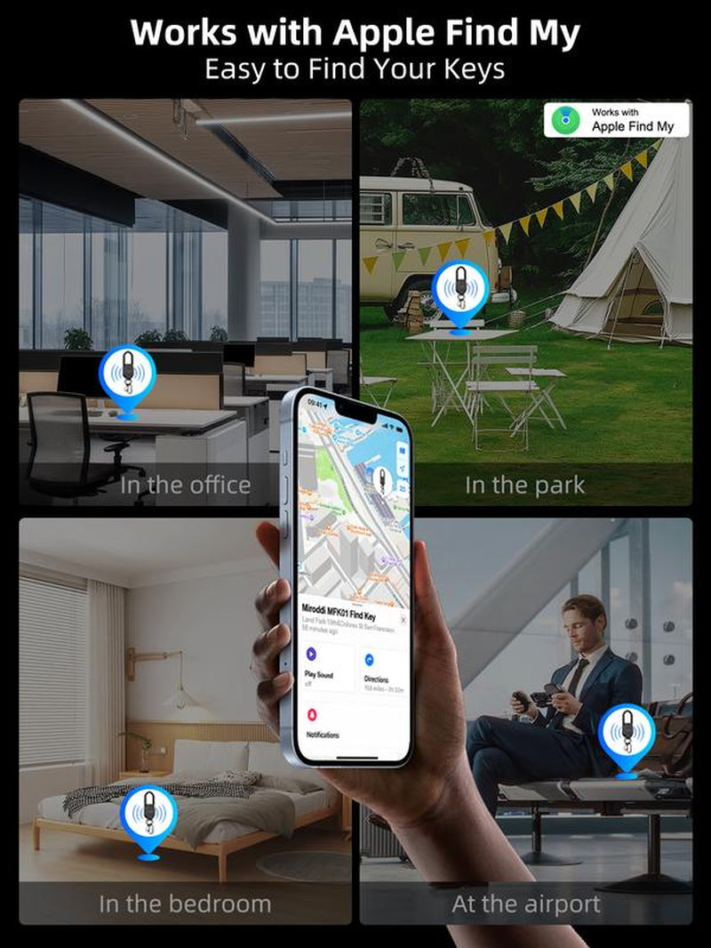Miroddi for Keychain with Tracker, Men'S Accessories Works with Apple Find My, Heavy Duty Metal Carabiner Car Key Chains with GPS Tracker, Anti-Lost Keyring Finder Locator, Rechargeable, Steel, Waterproof, Gift for Mens, Males, Husbands, Back to School