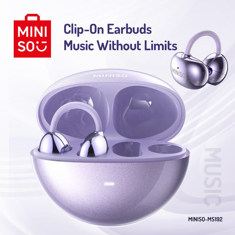 MINISO MS192 Clip on Earbuds Open Ear Wireless BT 5.4 Headphones with Mic and APP, 48H Play, Noise Cancelling, Waterproof, Sports Ear Buds, Comfortable for Ears & Glasses Wearers, Workouts