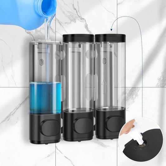 Shower Soap Dispenser Wall Mounted No Drill Shampoo Dispenser for Shower Wall Shampoo and Conditioner Dispenser Bathroom Hotel 3 * 300Ml Chrome with Labels