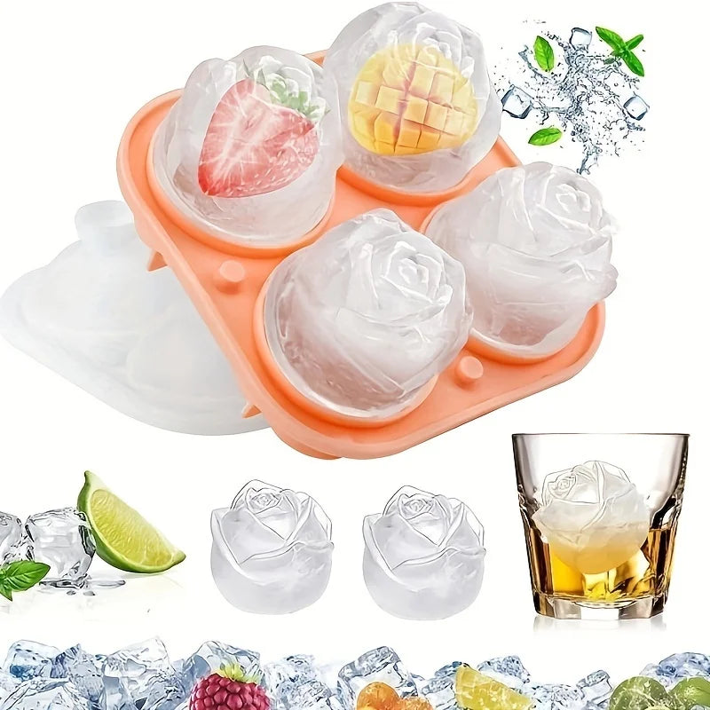 Silicone Rose-Shaped Ice Mold Tray - 1Pc, Ideal for Chilled Beverages, Coffee & Juice, Perfect Summer Kitchen Accessory