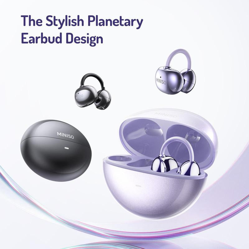 MINISO MS192 Clip on Earbuds Open Ear Wireless BT 5.4 Headphones with Mic and APP, 48H Play, Noise Cancelling, Waterproof, Sports Ear Buds, Comfortable for Ears & Glasses Wearers, Workouts