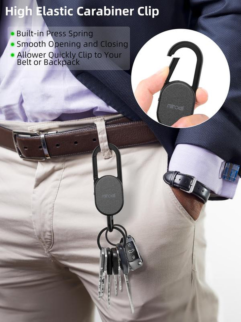 Miroddi for Keychain with Tracker, Men'S Accessories Works with Apple Find My, Heavy Duty Metal Carabiner Car Key Chains with GPS Tracker, Anti-Lost Keyring Finder Locator, Rechargeable, Steel, Waterproof, Gift for Mens, Males, Husbands, Back to School