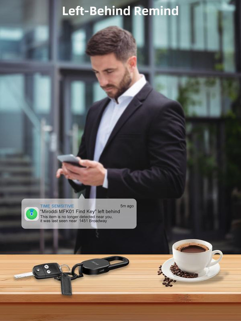 Miroddi for Keychain with Tracker, Men'S Accessories Works with Apple Find My, Heavy Duty Metal Carabiner Car Key Chains with GPS Tracker, Anti-Lost Keyring Finder Locator, Rechargeable, Steel, Waterproof, Gift for Mens, Males, Husbands, Back to School