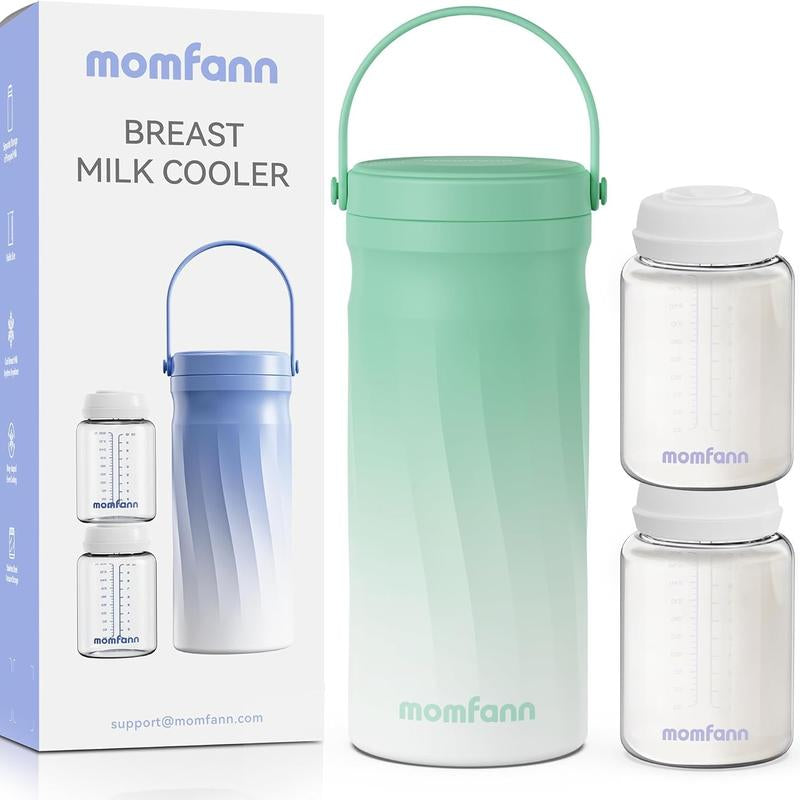 Minikid Portable Breast Milk Cooler for Outdoor,Stainless Steel Liner Breast Milk Cooler with 360° Total Cooling for 24 Hours,With Larger Capacity 2Pcs Baby Bottles for Travel