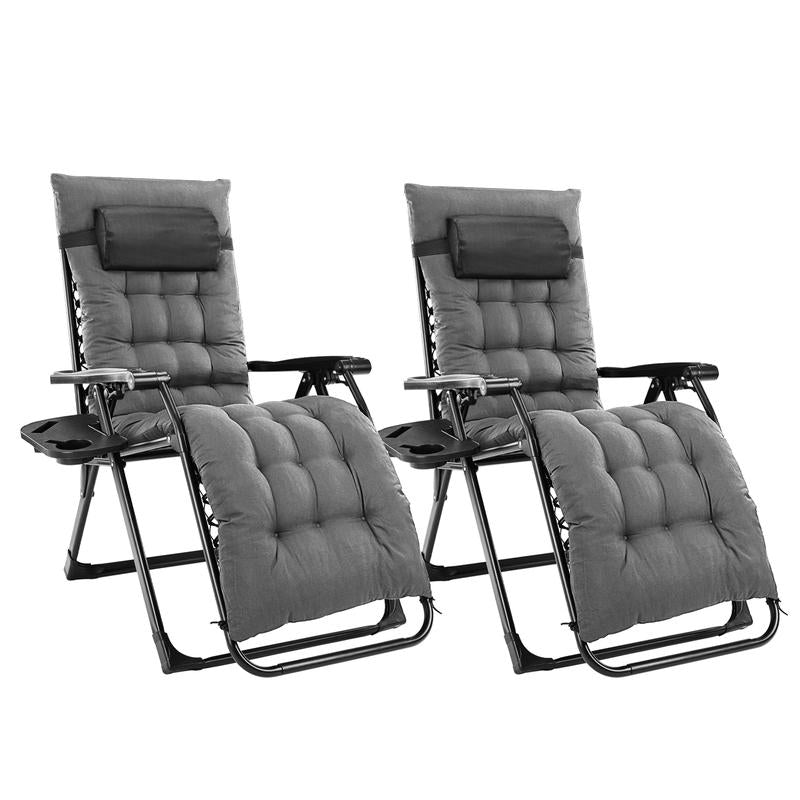 Zero Gravity Chair, Reclining Camping Lounge Chair, Reclining Patio Chairs with Cup Holder Trays and Removable Cushion, Folding Recliner for Indoor and Outdoor